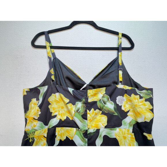 NWT Grace Karin Womens Floral Bodycon Dress Size 2XL Black Yellow Midi Slit Lace - Picture 15 of 15